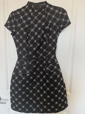Nadine Merabi Margot Black Sequin Pearl Embellished Boucle Mini Dress US 2- NEW